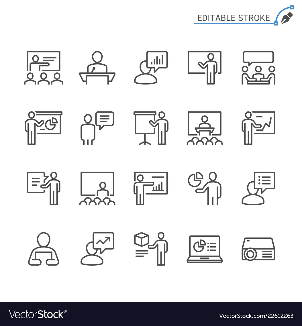 Business presentation line icons editable stroke vector image Business presentation line icons editable stroke
