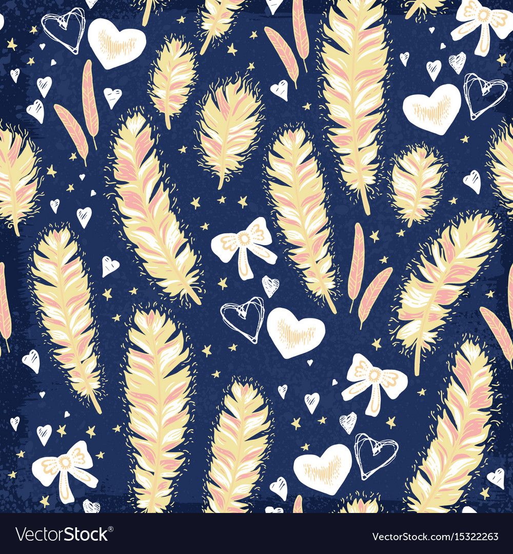 Feathers with pink bows seamless pattern Vector Image