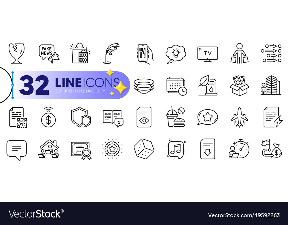 Outline set of timer certificate and order line Vector Image