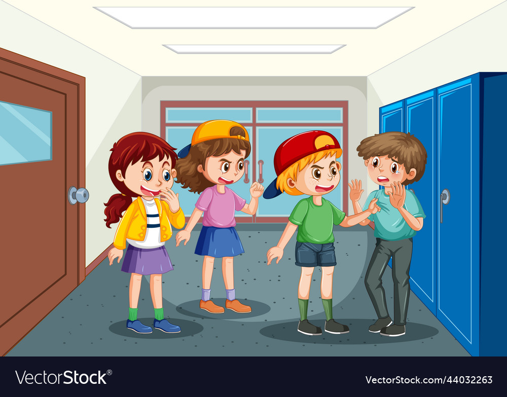 School bullying with student cartoon characters Vector Image