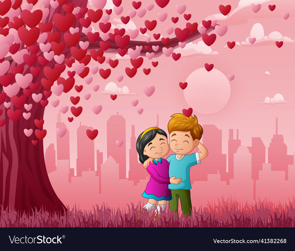 A couple in love under heart tree Royalty Free Vector Image