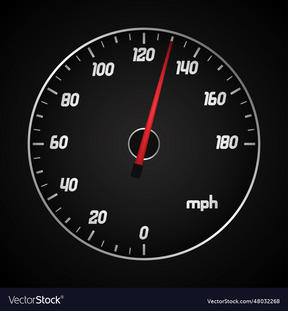 Car speedometer in miles with red arrow Royalty Free Vector