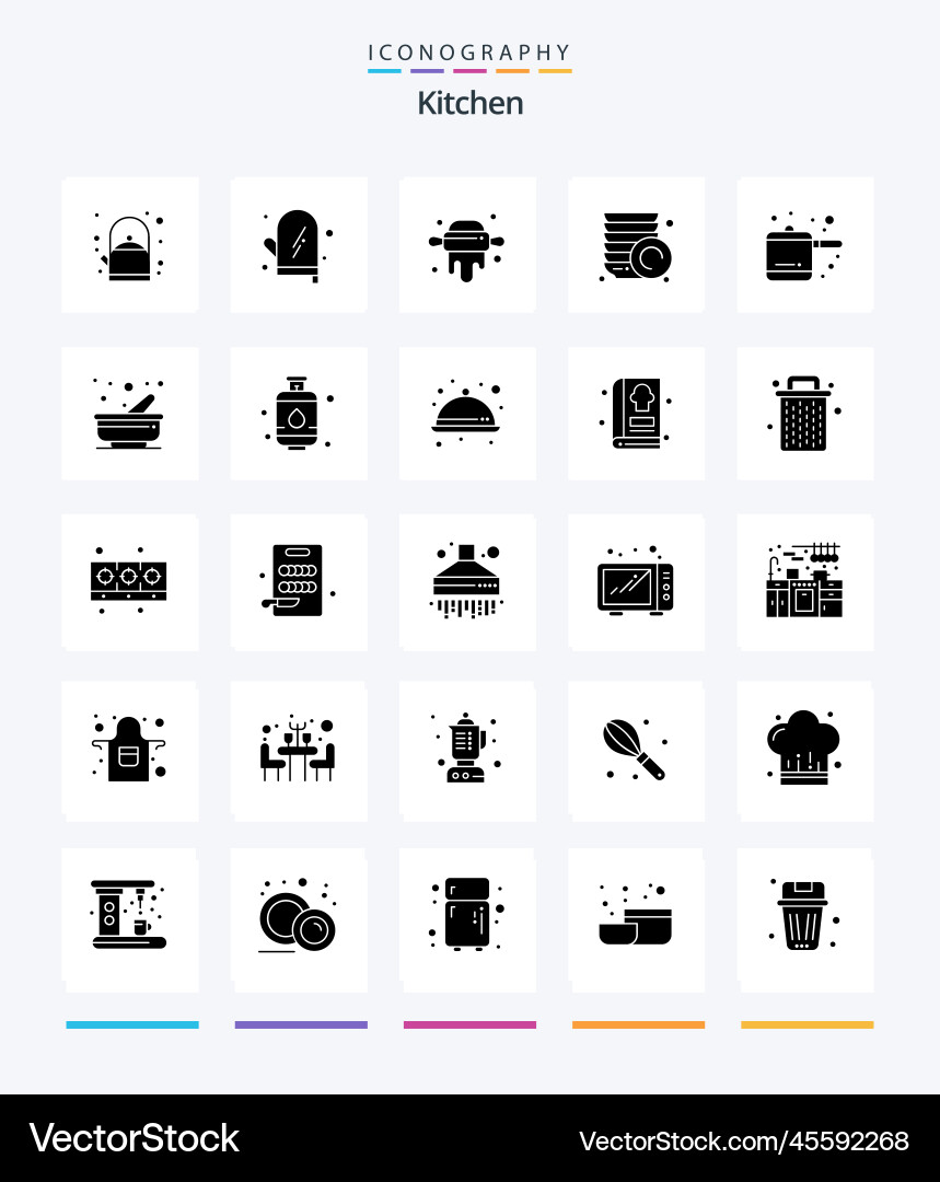 Creative kitchen 25 glyph solid black icon pack Vector Image