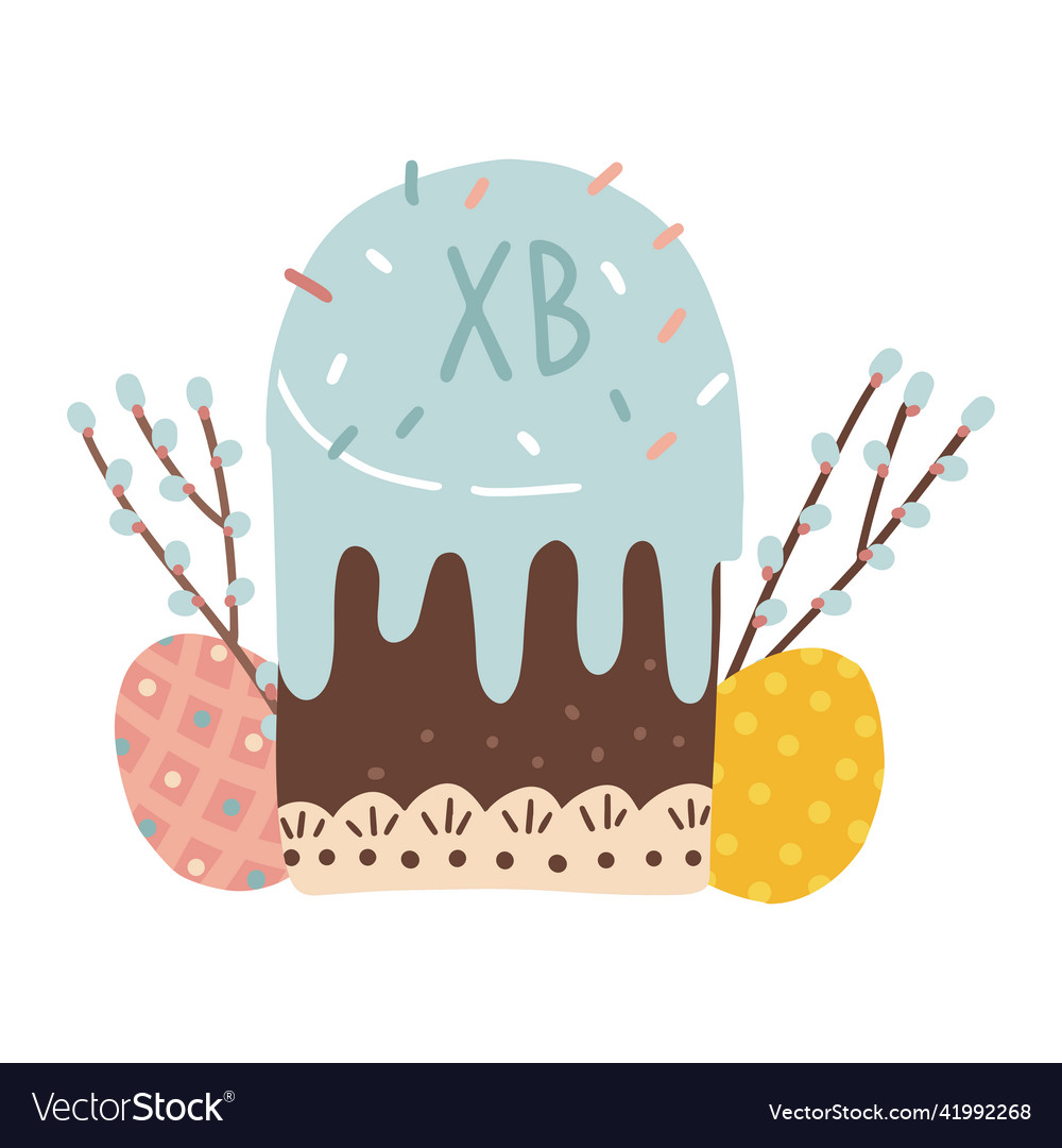 Easter bakery with pussy willow branch and vector image Easter bakery with pussy willow branch and