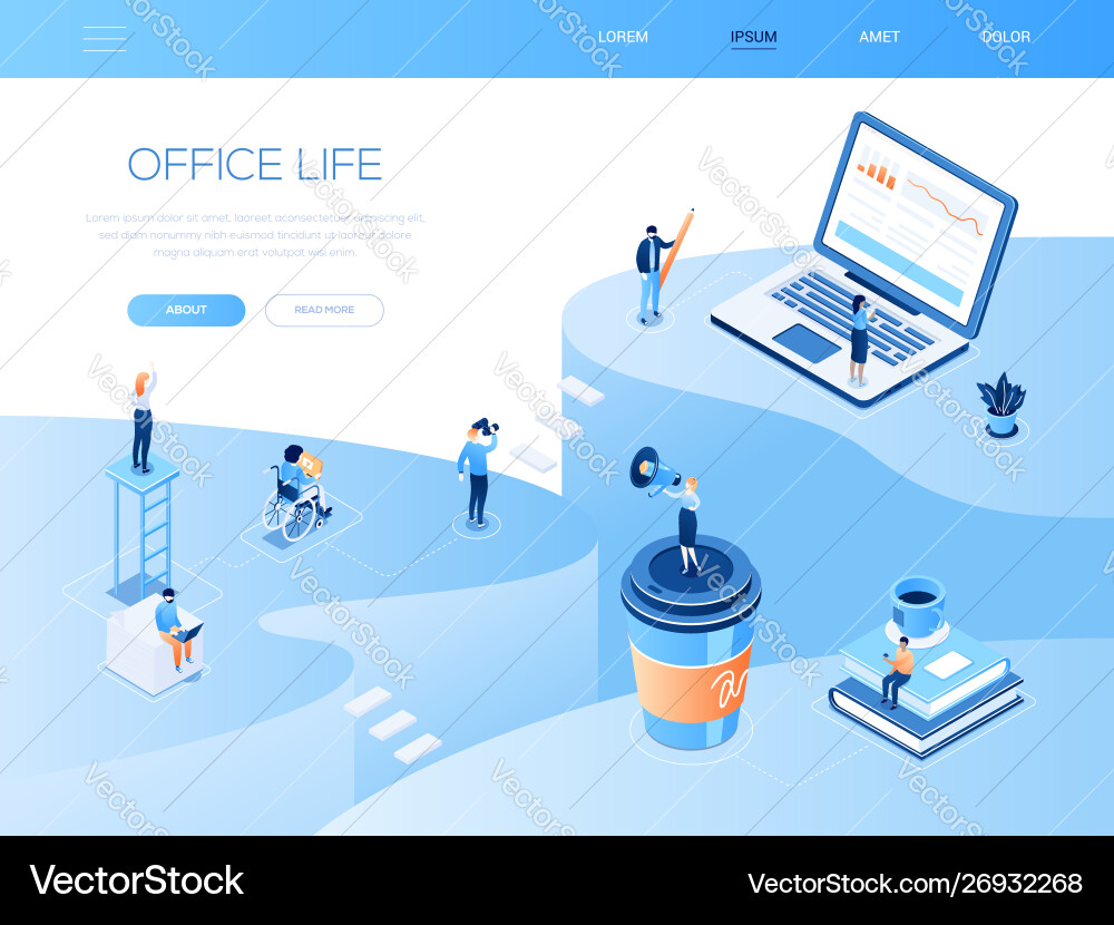 Office life - colorful isometric web banner Vector Image