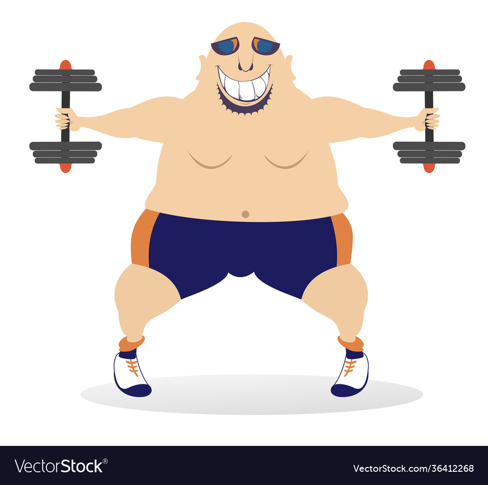 Strong man does exercises with dumbbells Vector Image