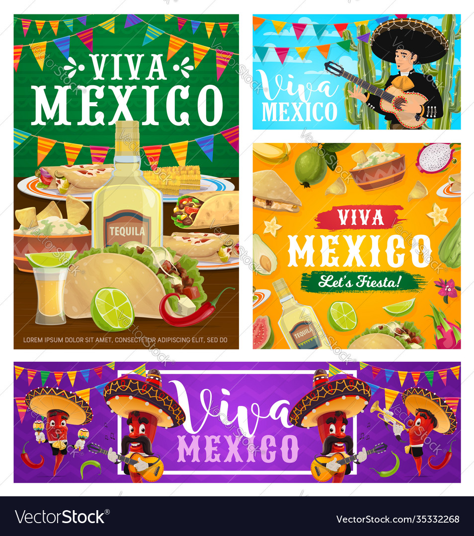 Viva mexico banners fiesta party food and drink Vector Image