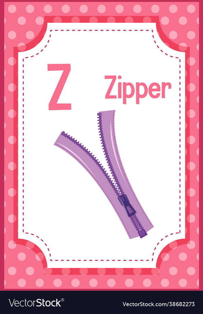 Alphabet flashcard with letter z for zipper Vector Image