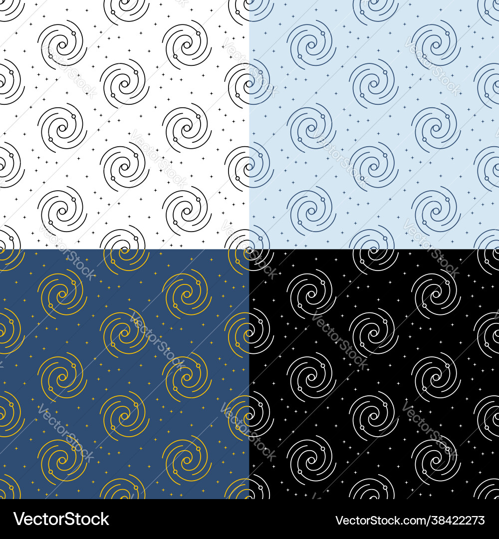 Set seamless patterns with spiral galaxy Vector Image