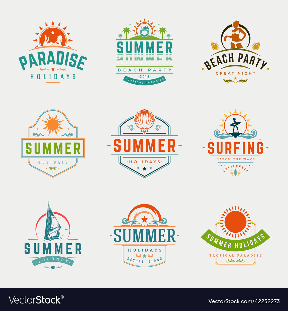 Summer holidays labels or badges retro typography vector image Summer holidays labels or badges retro typography