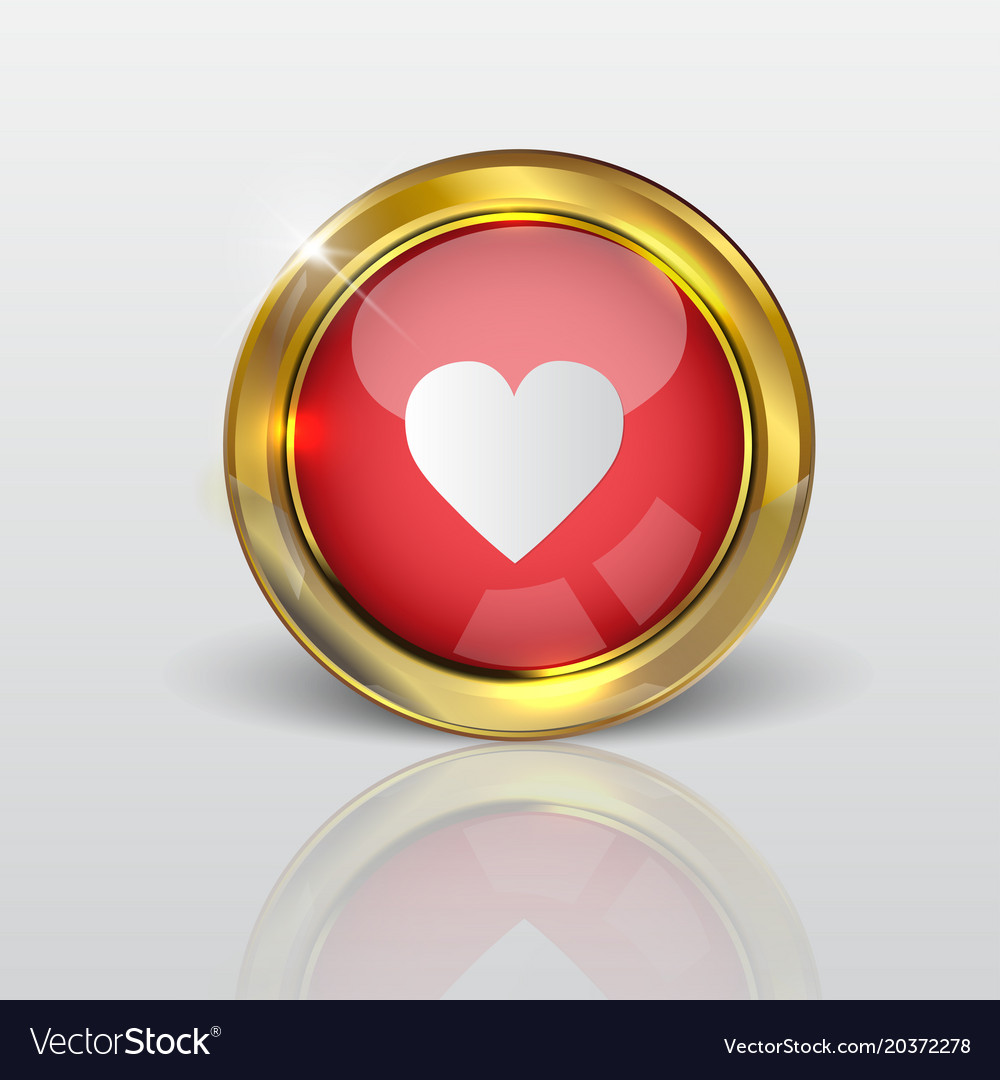 Button web love glossy red gold Royalty Free Vector Image