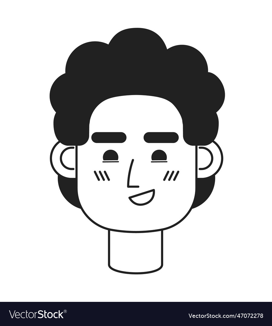 Curly haired guy smirking monochrome flat linear Vector Image