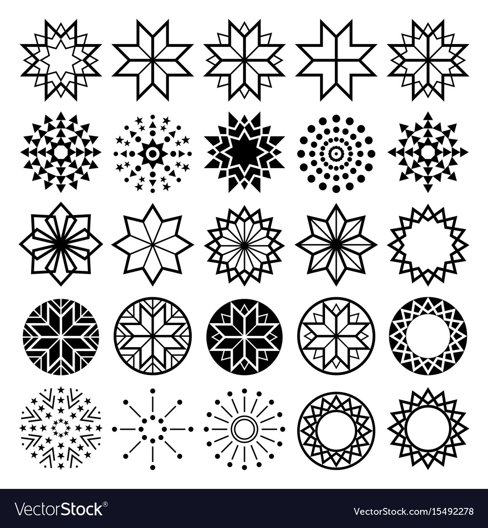 Geometric star shapes collection lineart abstract Vector Image