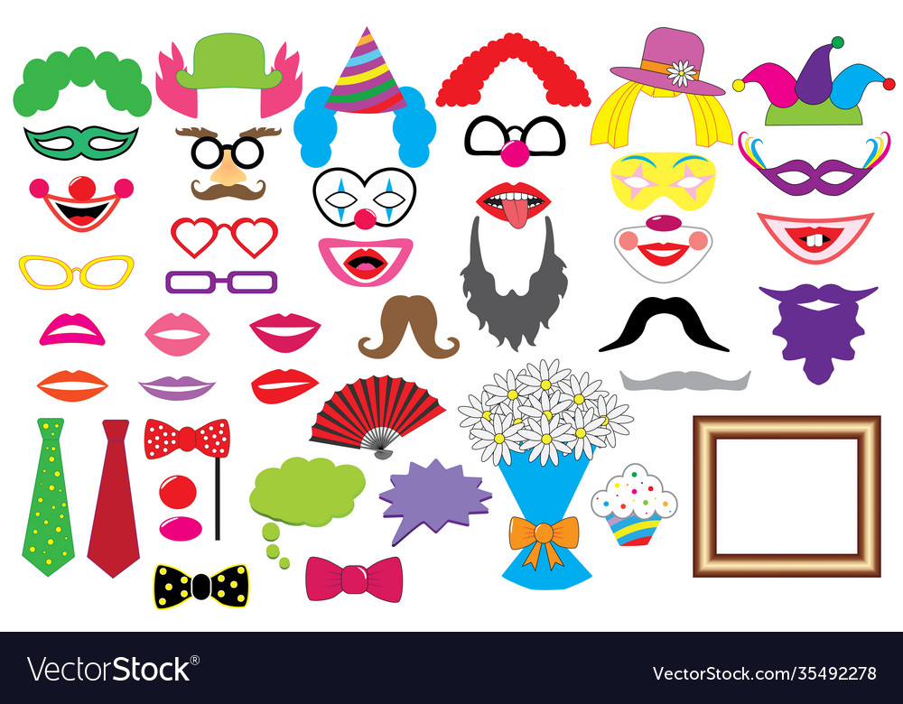 Party set clowns glasses hats lips wigs mustaches Vector Image