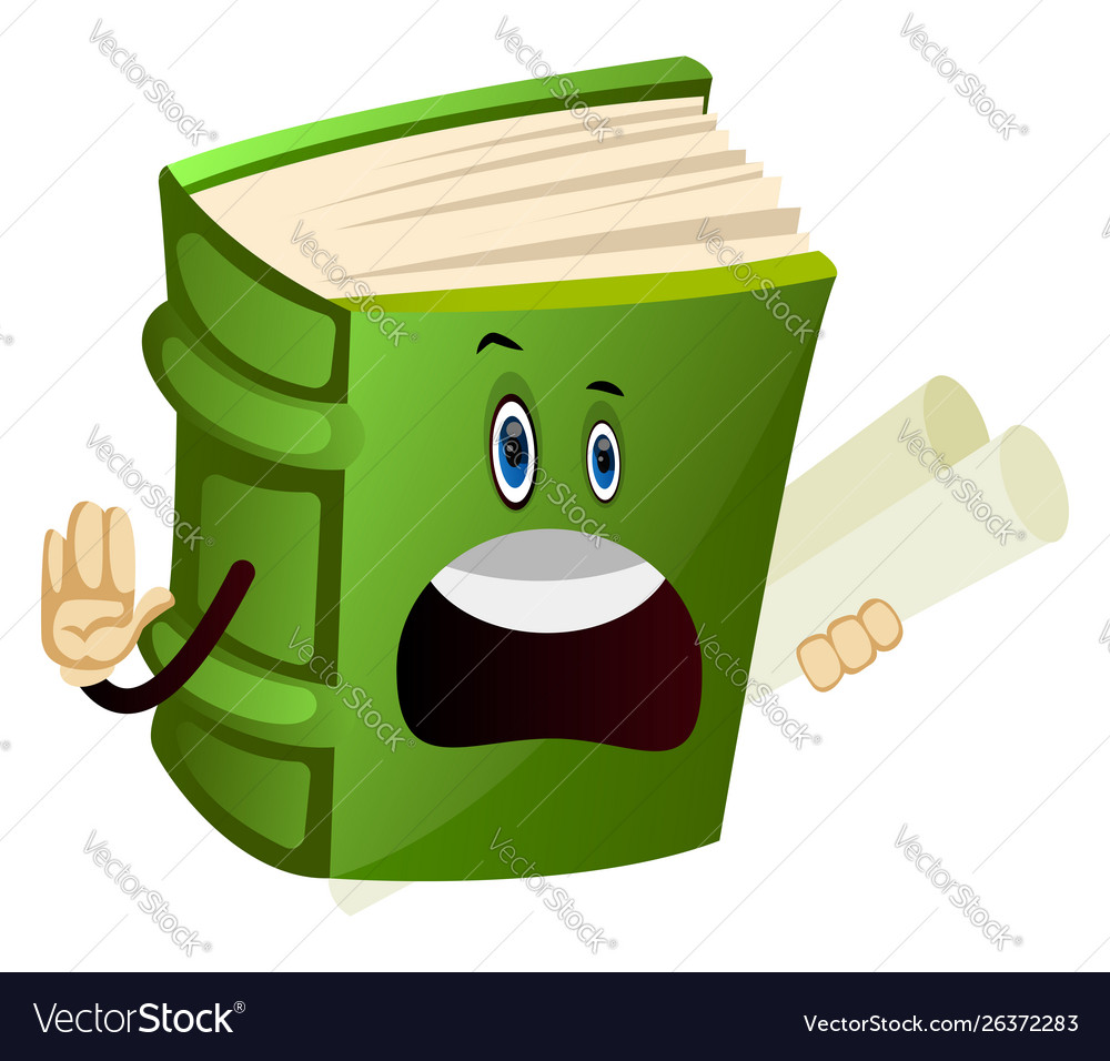 Cartoon book character is giving instructions Vector Image