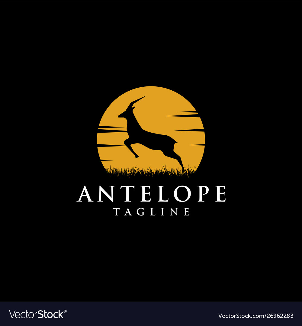 Nature logo jumping antelope at moon night vector image Nature logo jumping antelope at moon night