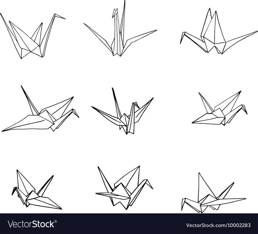 Set hand drawn doodle crane birds Royalty Free Vector Image