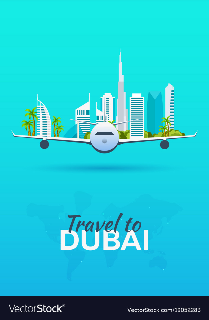 Travel to dubai airplane with attractions travel Vector Image