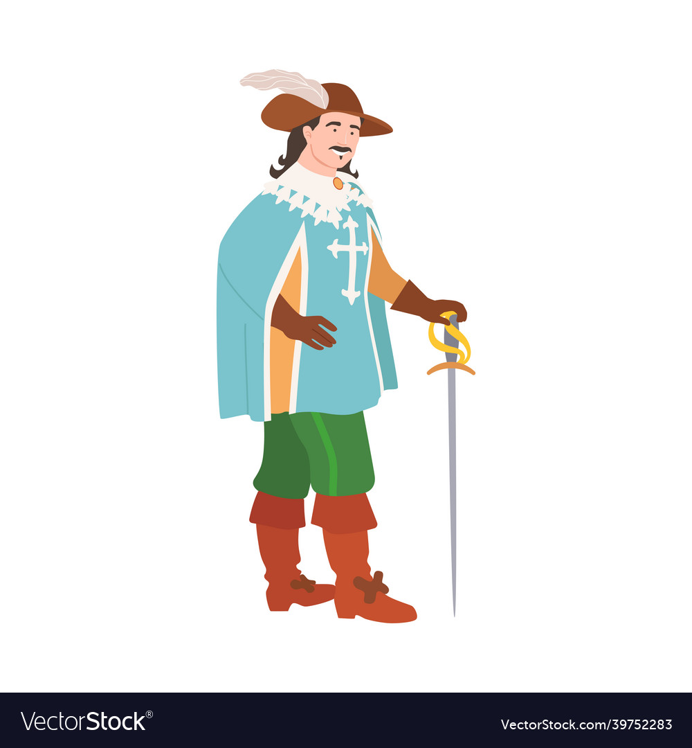 Warrior musketeer with sword cartoon Royalty Free Vector