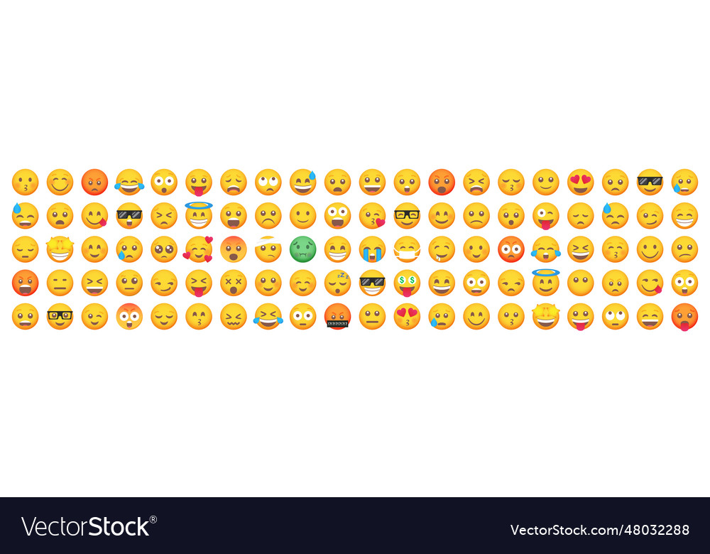 Big Set Of 100 Emoticon Smile Icons Cartoon Emoji Vector Image