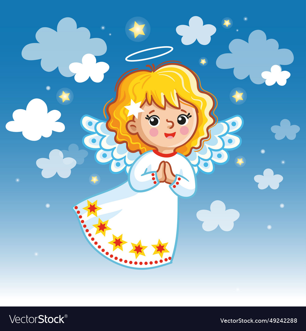 Cute angel against the blue sky Royalty Free Vector Image