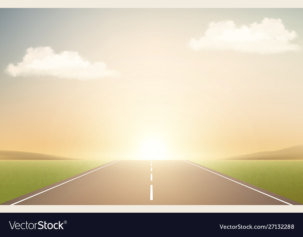 Landscape with road and sunset runway Royalty Free Vector