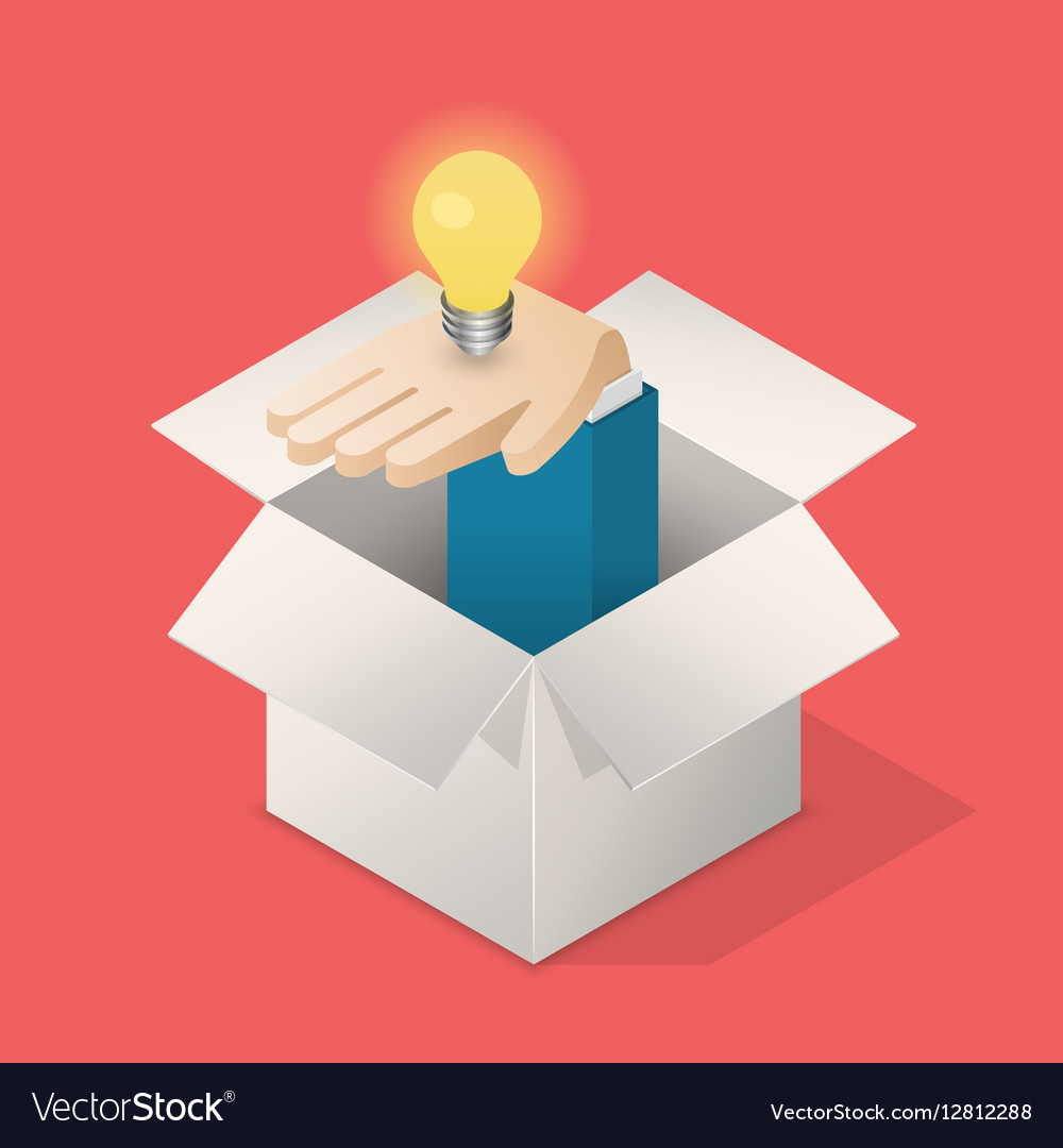 Lightbulb in hand in box Royalty Free Vector Image