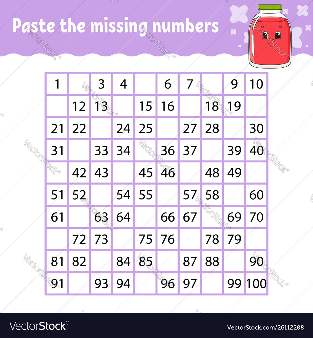 Paste missing numbers handwriting practice Vector Image