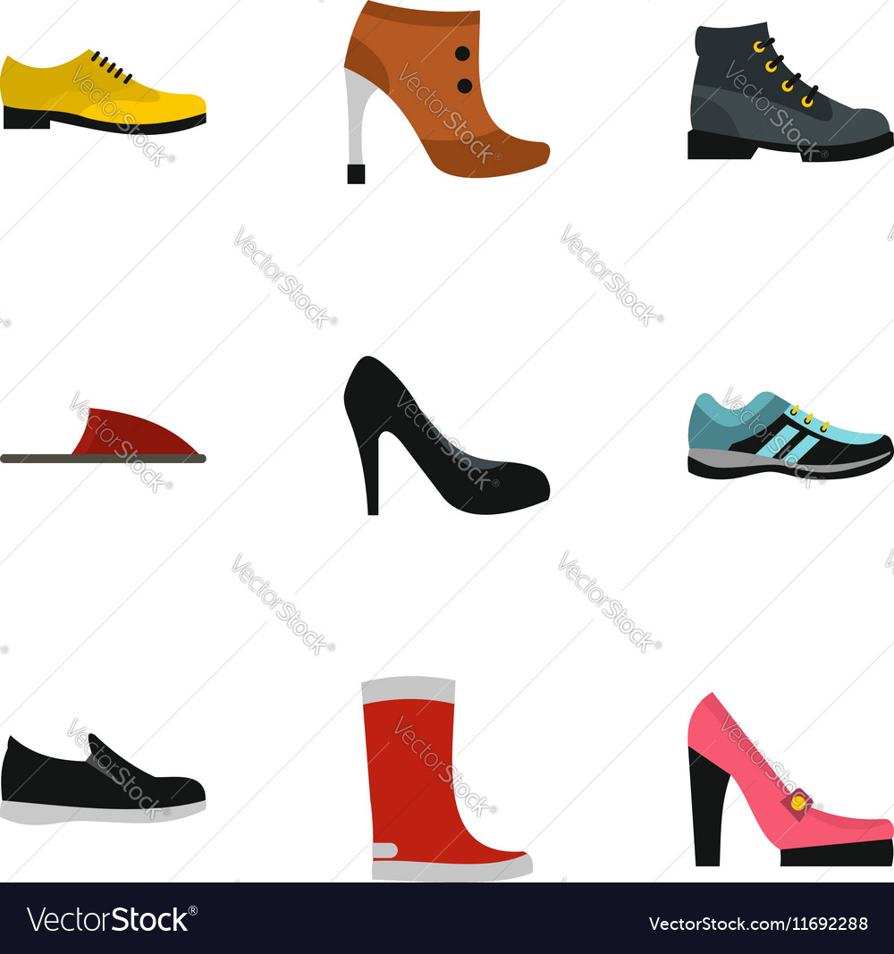 Shoes icons set flat style Royalty Free Vector Image