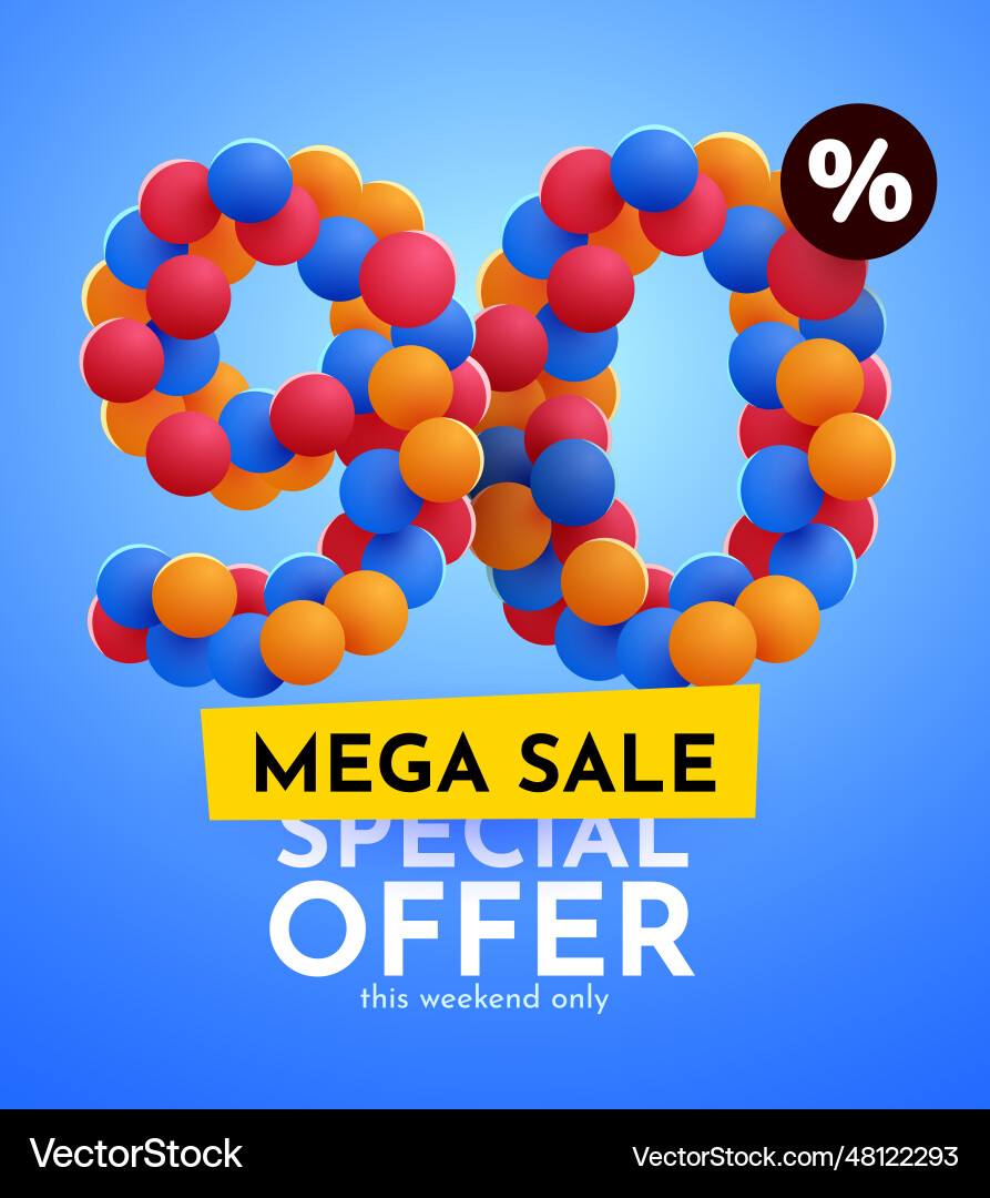 90 percent off discount creative composition Vector Image