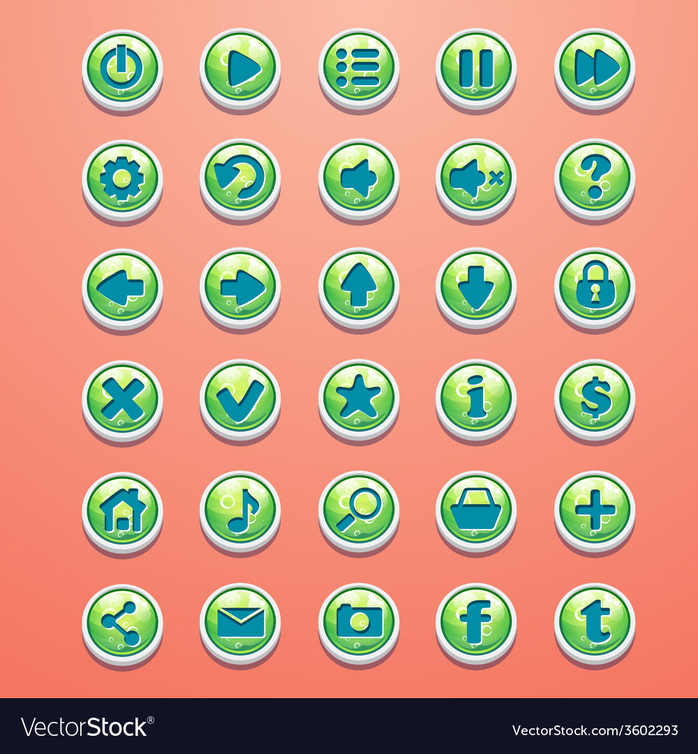 Big set of round buttons cartoon green for the Vector Image