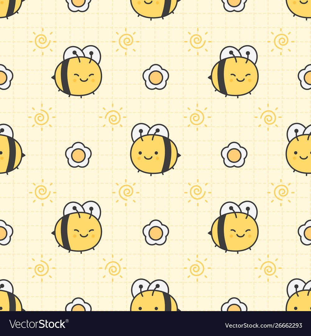 Cute Kawaii Cartoon Honey Bees With Smiling Faces Fly On White Background  Seamless Vector Pattern Funny Kids Wallpaper Royalty Free SVG Cliparts  Vectors And Stock Illustration Image 124426868