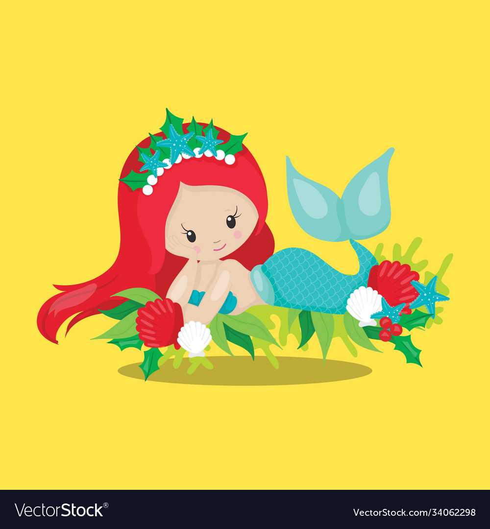 Santa mermaid red lay 02 Royalty Free Vector Image