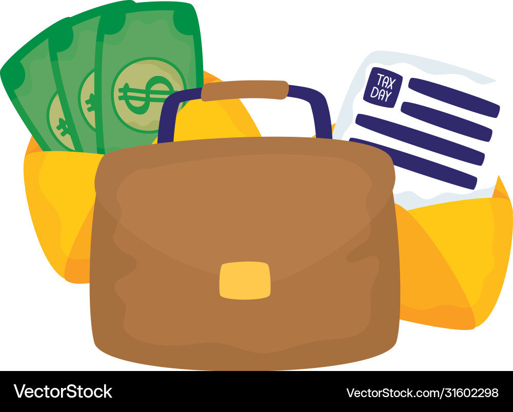 Tax day document bills and suitcase design Vector Image