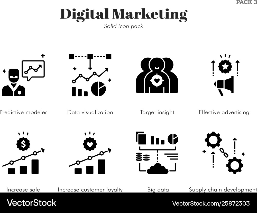 Data analytics icons solid pack Royalty Free Vector Image