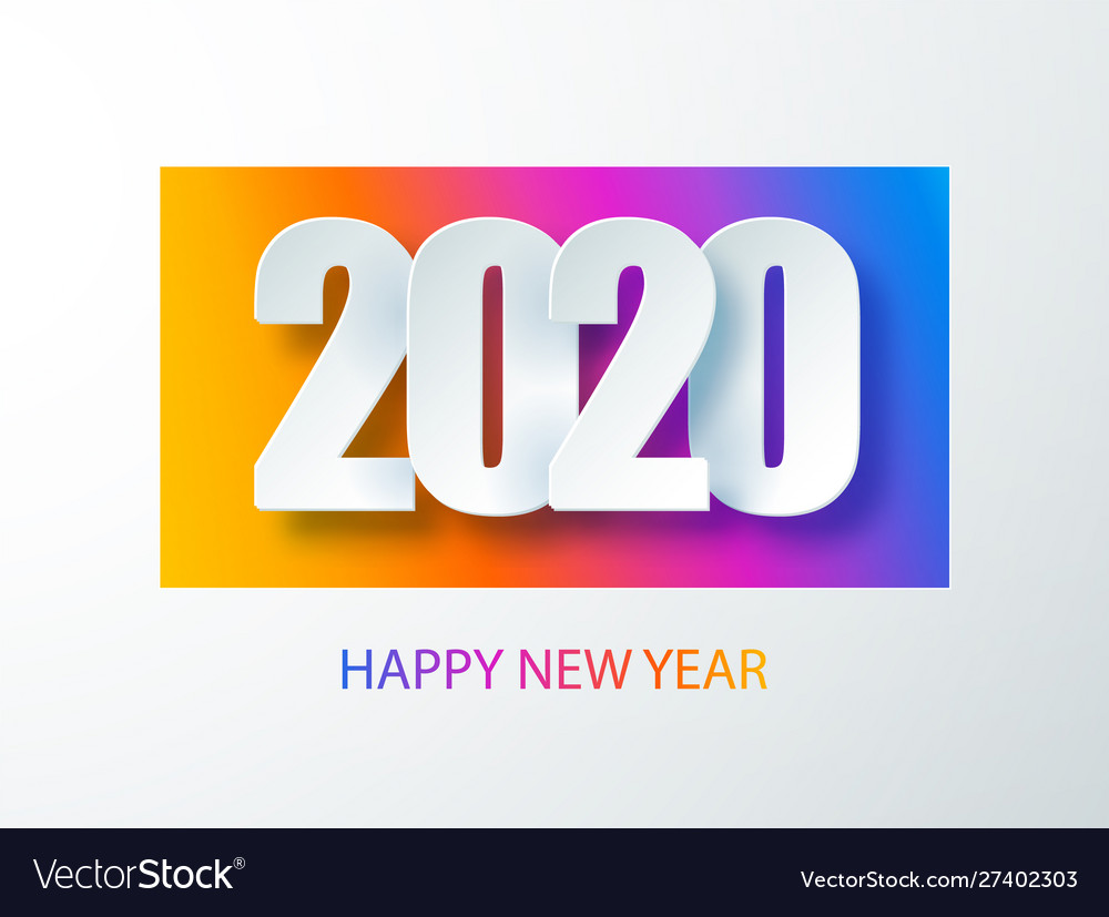 Happy 2020 new year colour banner in paper style Vector Image