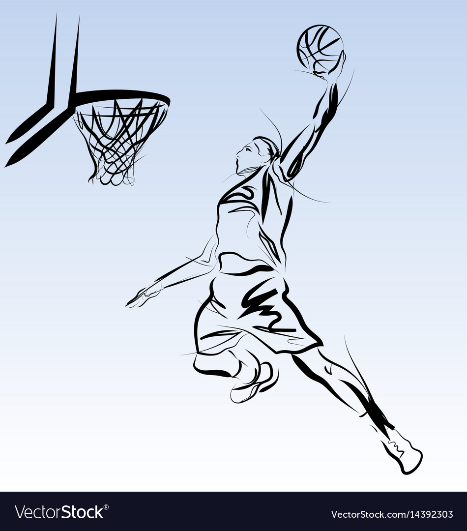 Line sketch of a basketball player Royalty Free Vector Image