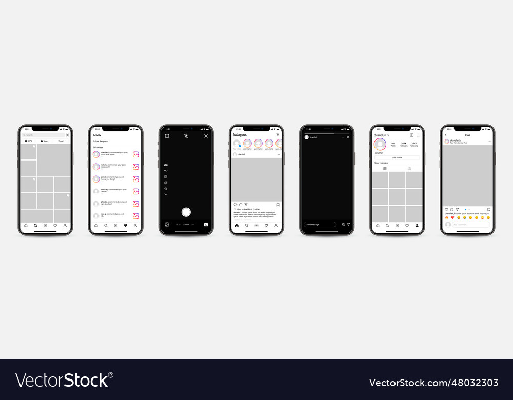 Set of iphones with instagram template frame for Vector Image