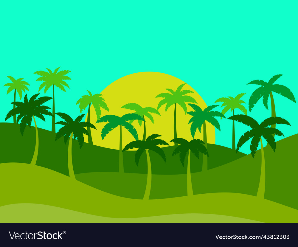 Tropical landscape with palm trees Royalty Free Vector Image