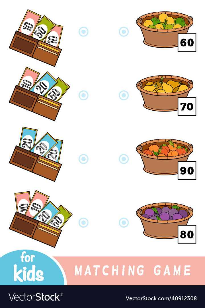 Matching game for children count how many money Vector Image