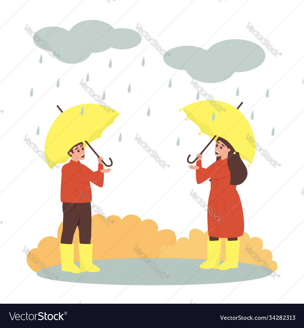 Boy and girl are standing with umbrellas Vector Image