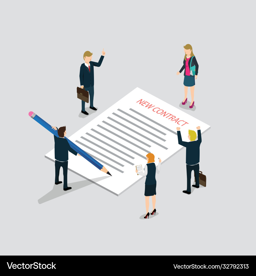 Business contract with partnership isometric Vector Image
