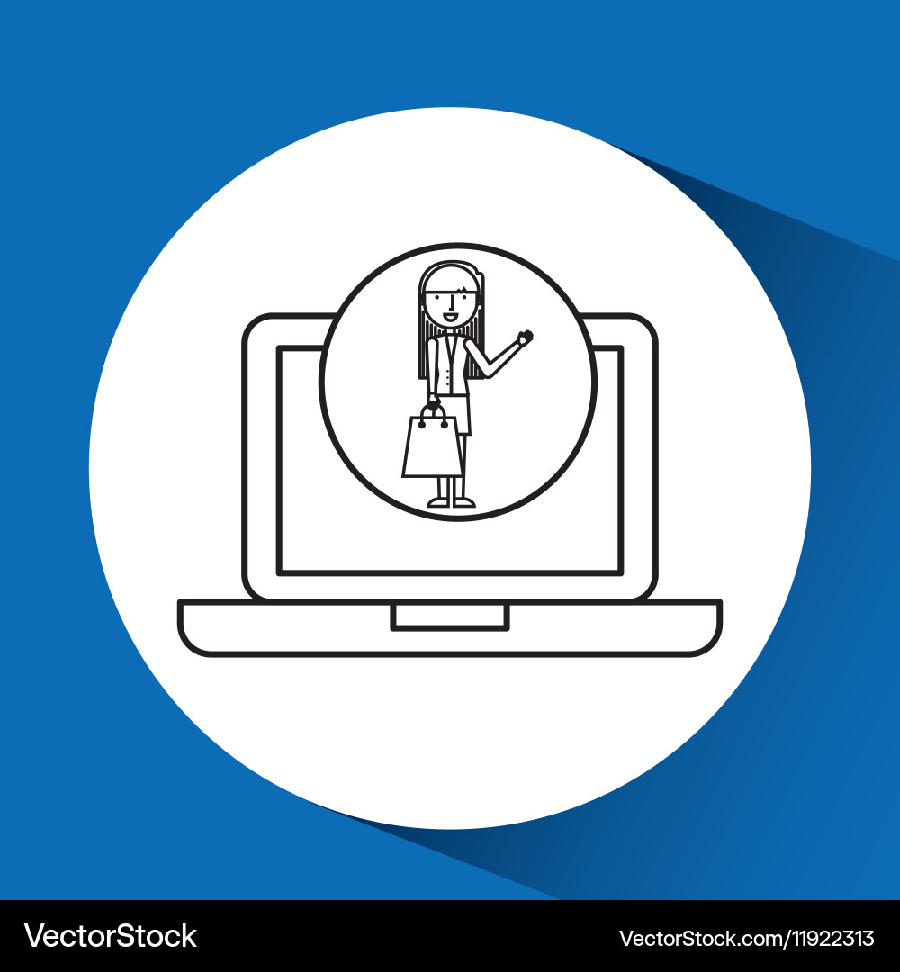 Drawing girl shopping with computer Royalty Free Vector