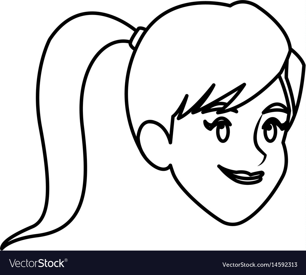 Face girl ponytail smile comic image outline Vector Image