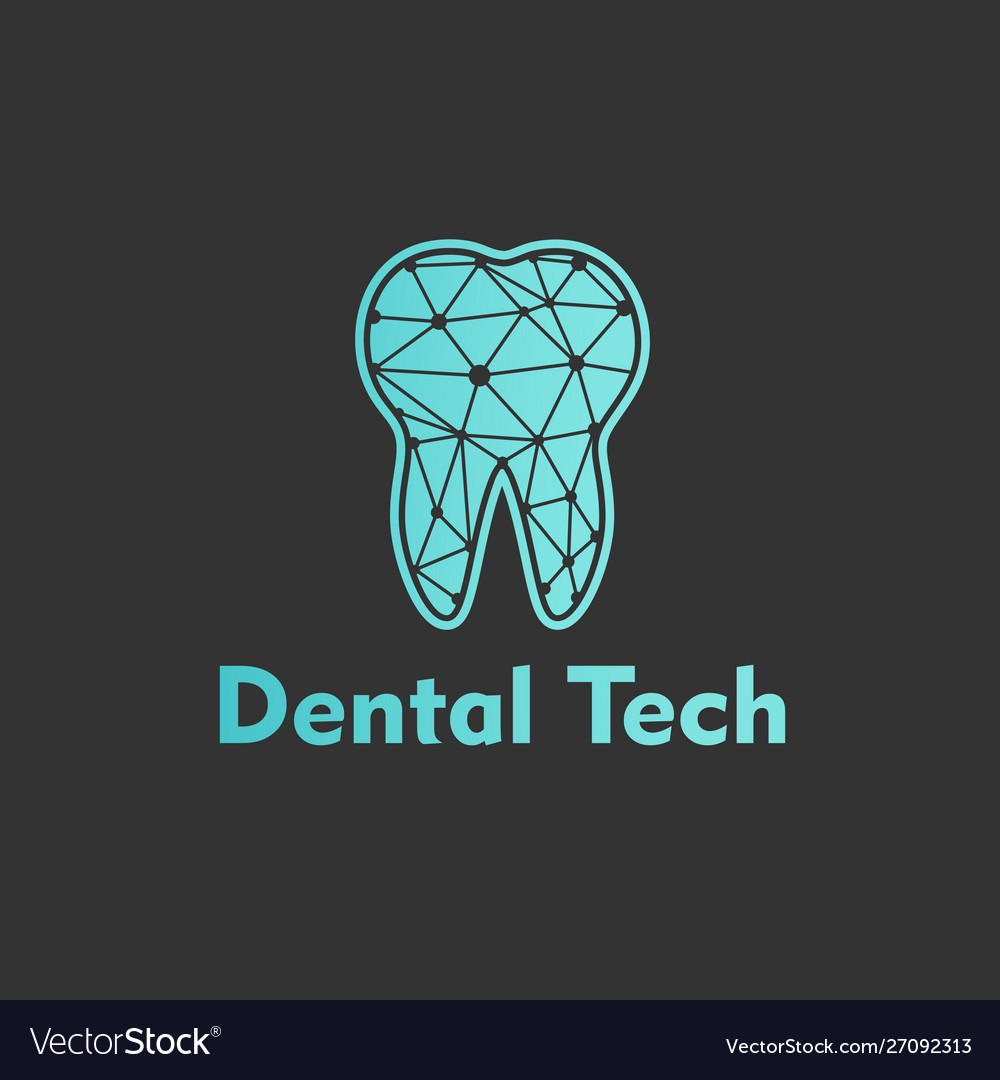 Logo dental tech on blue background Royalty Free Vector