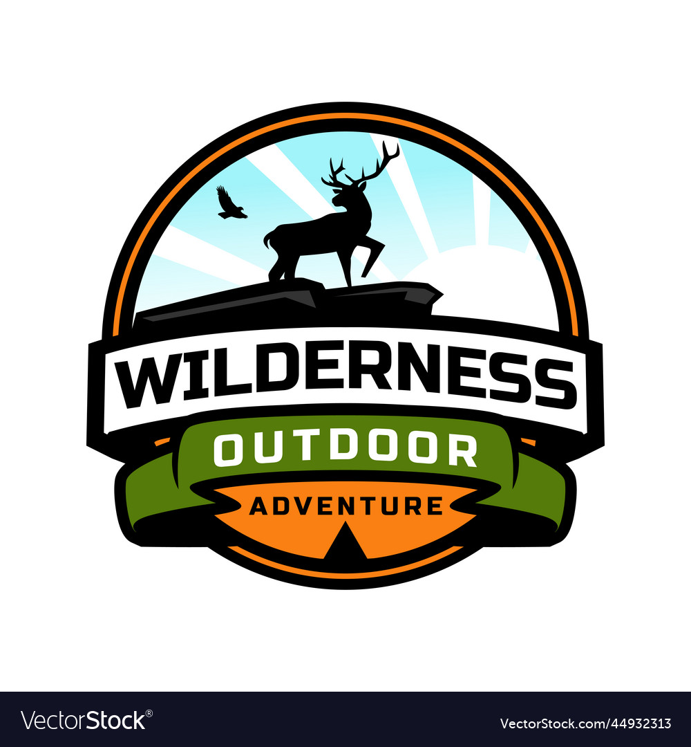 Mountain and deer outdoor adventures logo Vector Image