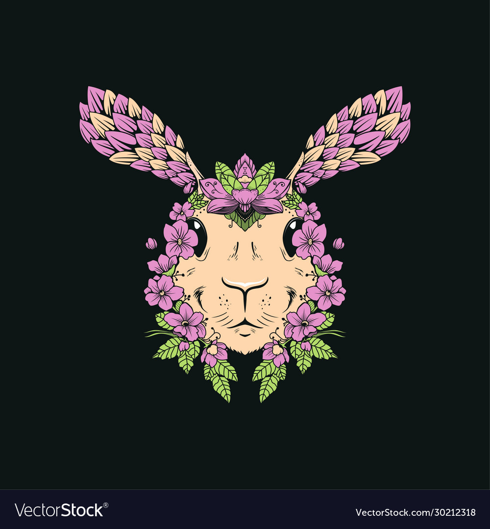 Cute vintage rabbit and floral vector image Cute vintage rabbit and floral