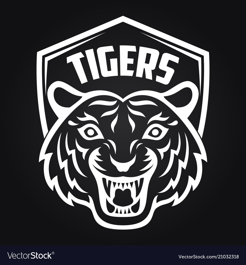 Mascot of white tiger head on shield background Vector Image