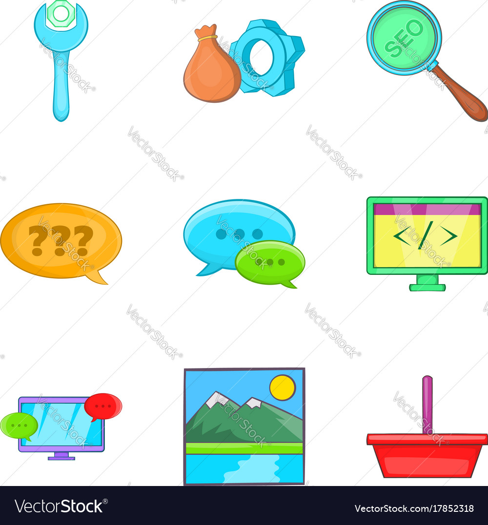 Programming icons set cartoon style Royalty Free Vector