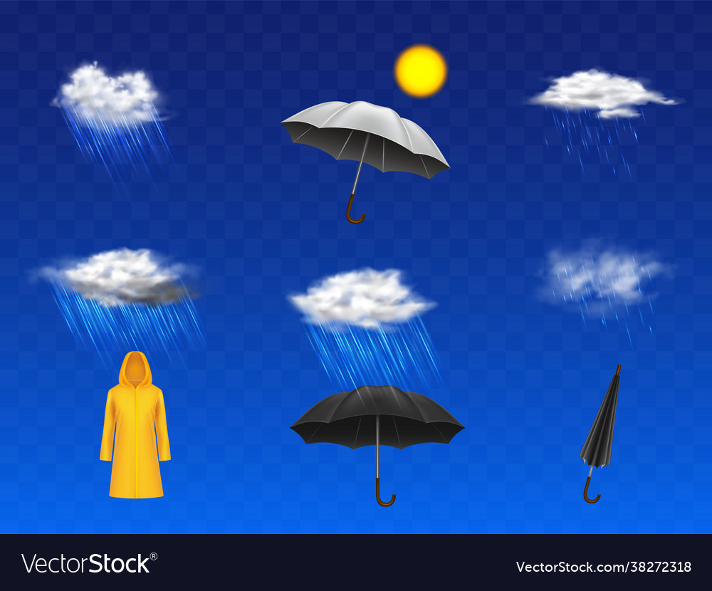 Rainy weather forecast icons realistic set Vector Image